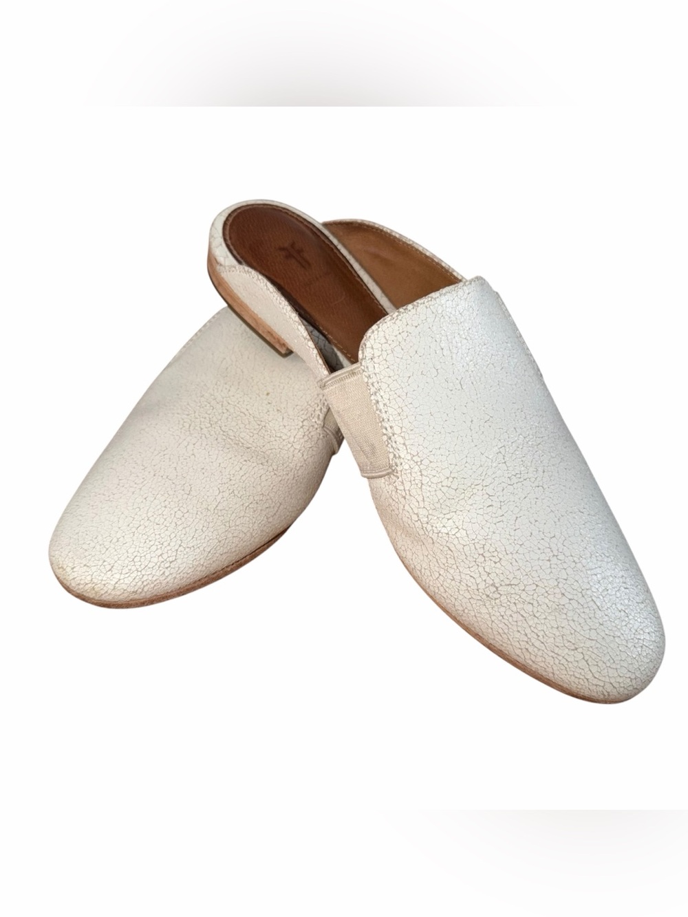 Frye Terri Gore Mules Crackled Off White Italian Leather Women’s 7.5